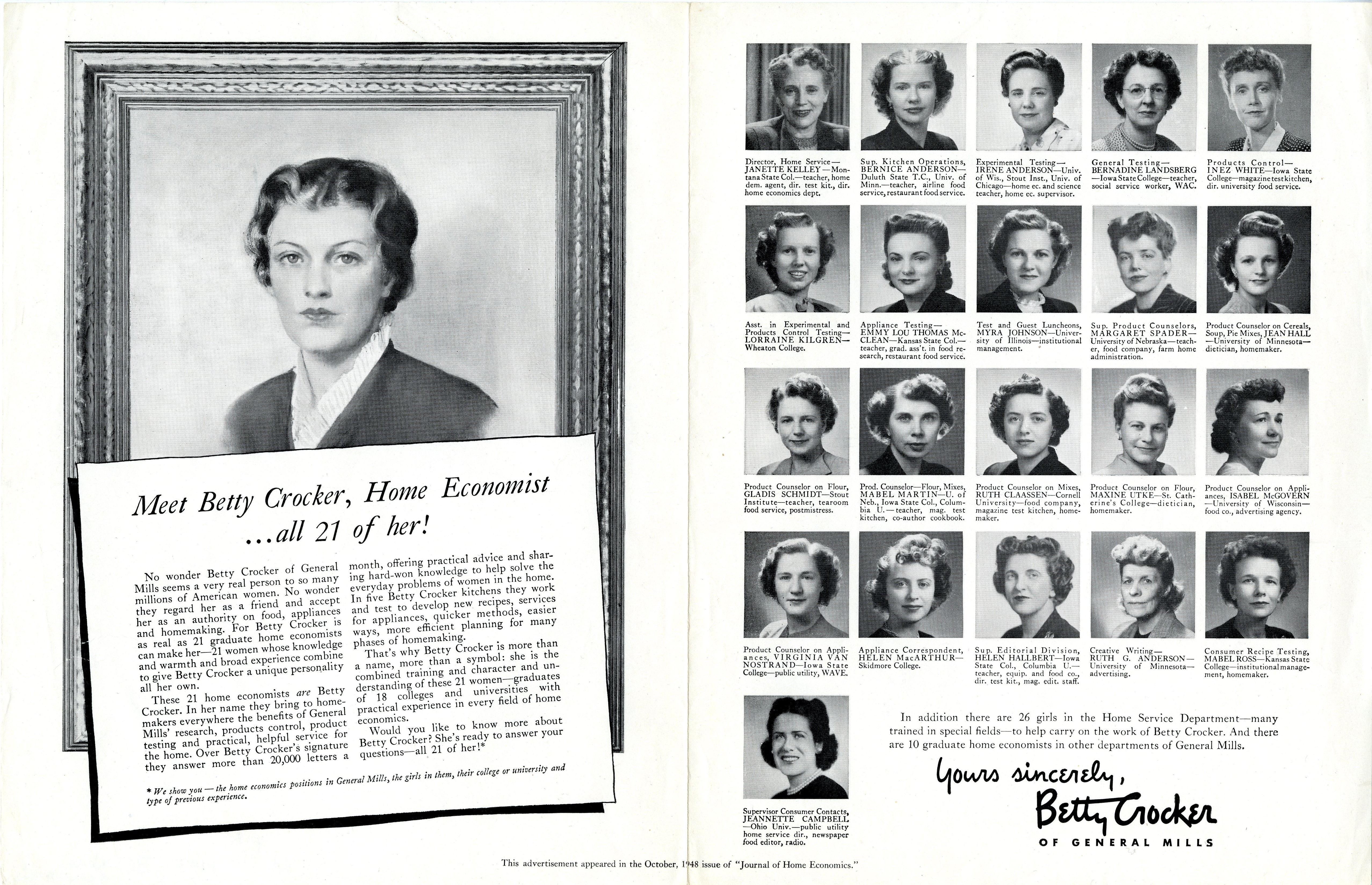 The names, titles and schools of the Betty Crocker home economists